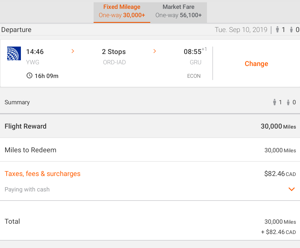 Winnipeg to São Paulo, Brazil using Aeroplan Miles