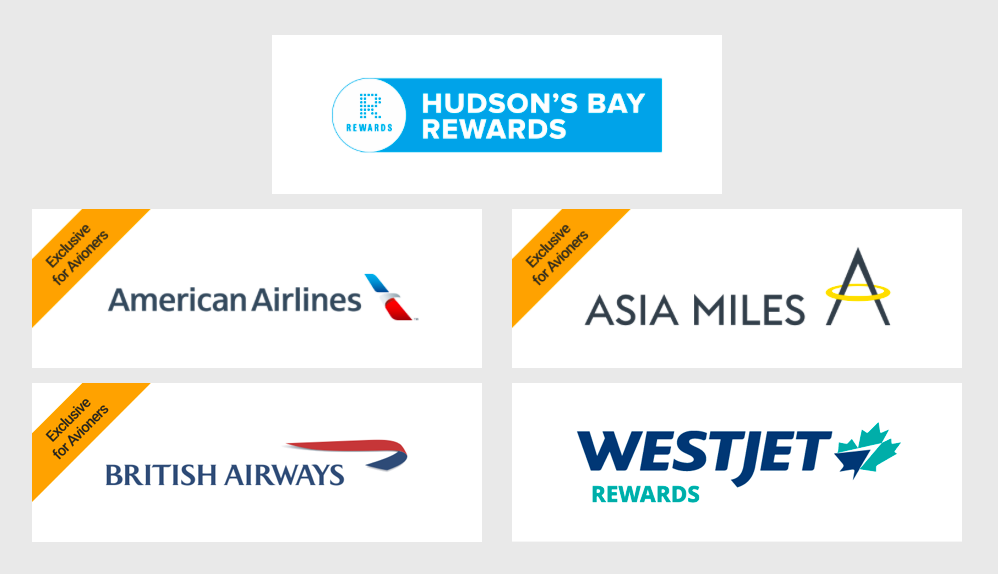 Transfer RBC Rewards Points to Hudson's Bay Rewards,
American Airlines,
Asia Miles,
British Airways Avios