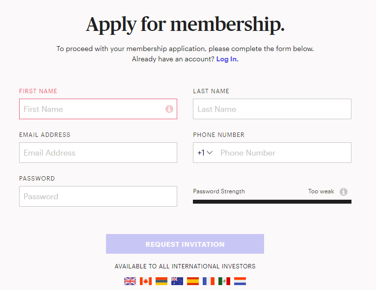 Registration on the Masterworks platform