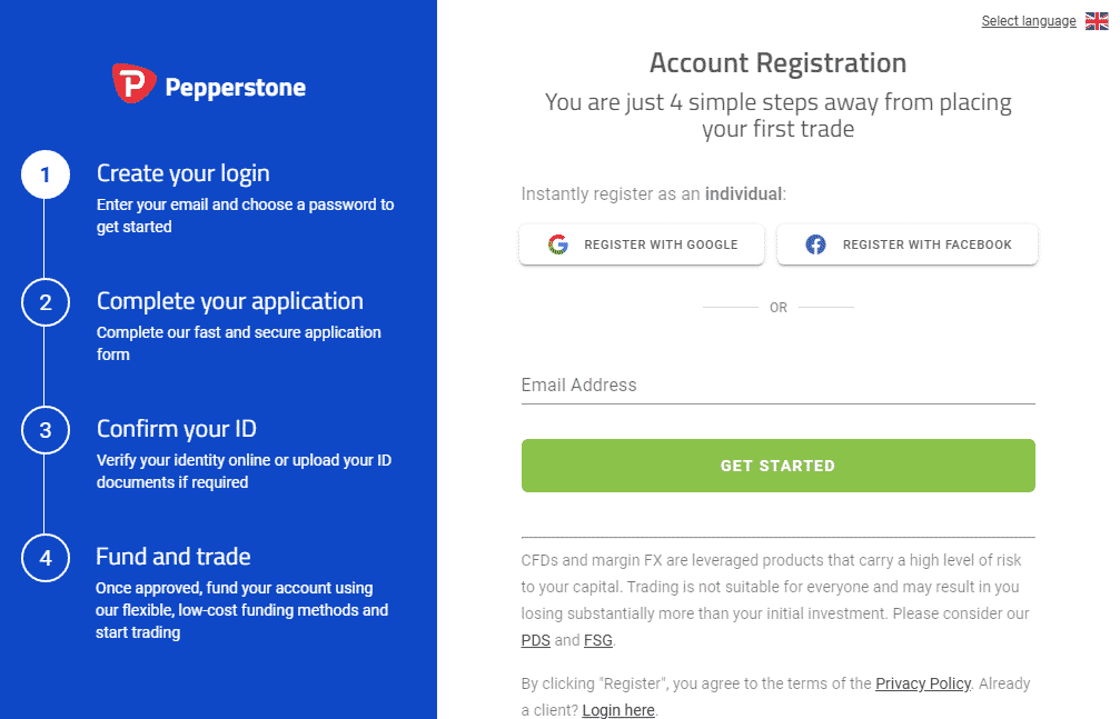 Pepperstone Review: Sign up Process