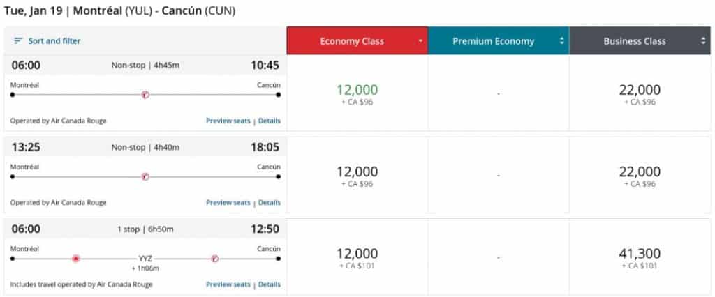 Aeroplan Montreal Cancun