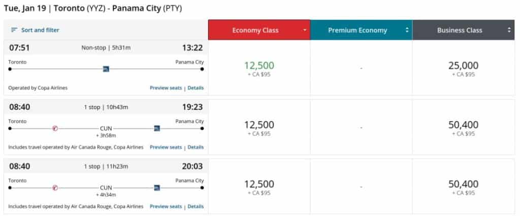 Aeroplan Toronto Panama City