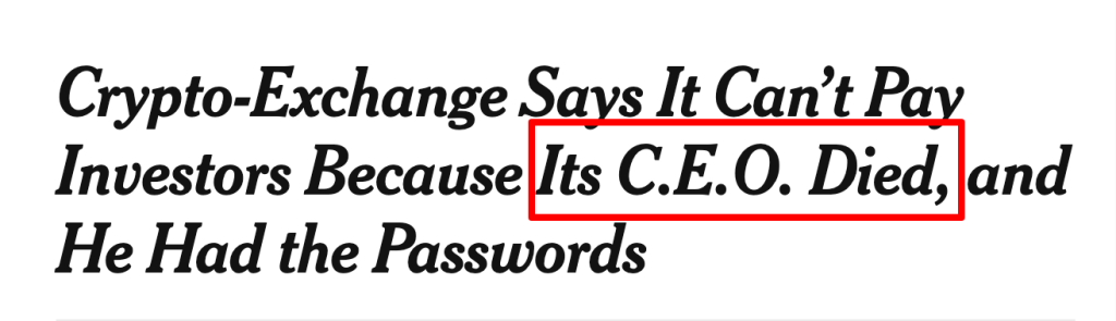 QuadrigaCX Headline In The New York Times