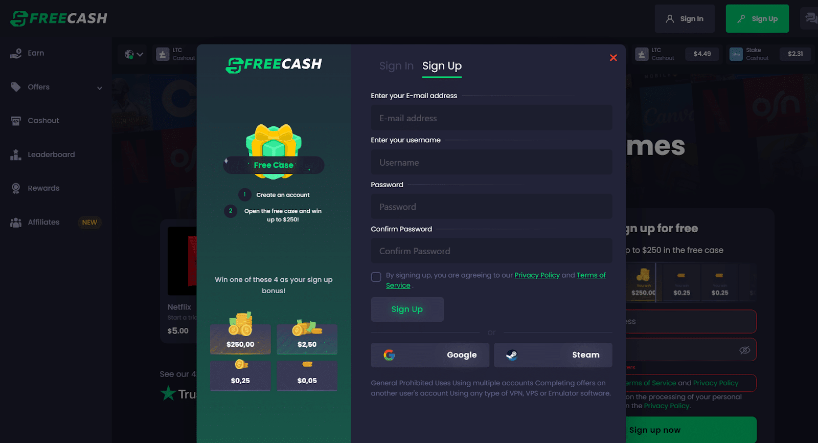 Freecash Referral Code 250 Bonus Yore Oyster