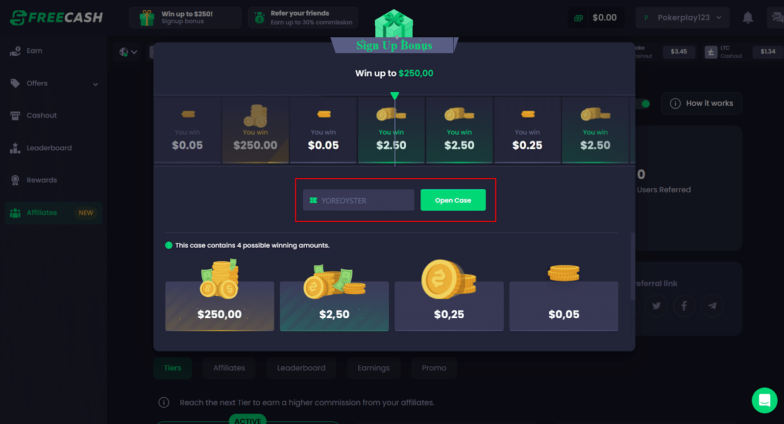 Freecash Referral Code YOREOYSTER + Get Up To $250 Sign Up Bonus